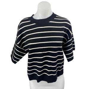 Abercrombie & Fitch Black White Striped Short Sleeve Crew Neck Sweater Top Sz M
